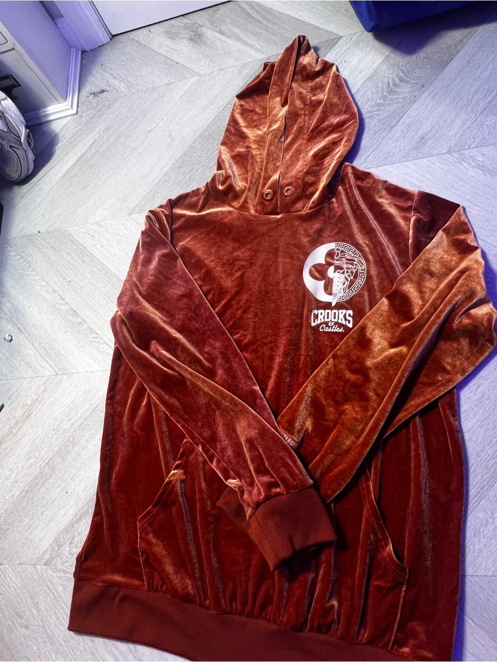 Crooks & Castles Men's Rust Velvet Hooded Pullover